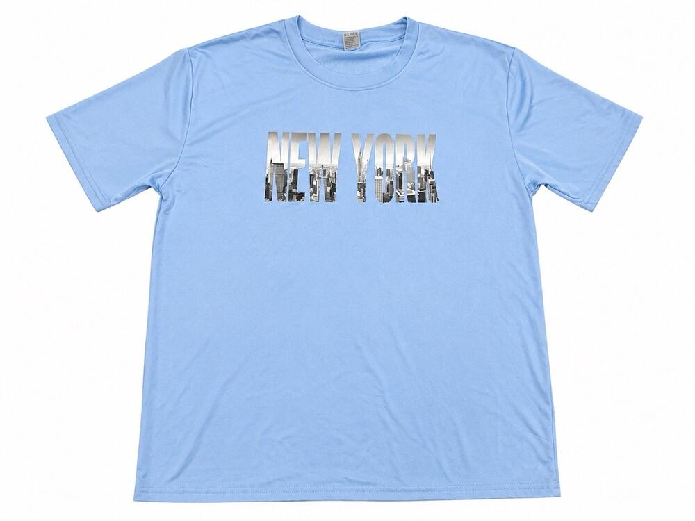 New York Graphic Skyline Light Blue Polyester T-Shirt Size Small